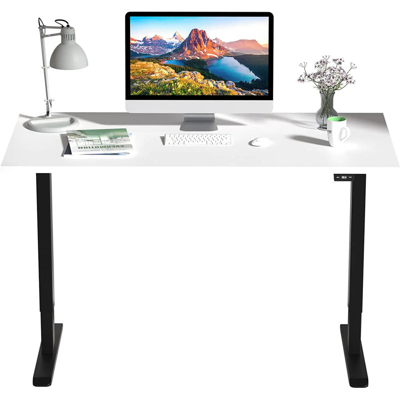 Midtown Value Height Adjustable Standing Desk, Single Motor, 48x24, White Top with Black Frame, White/Black