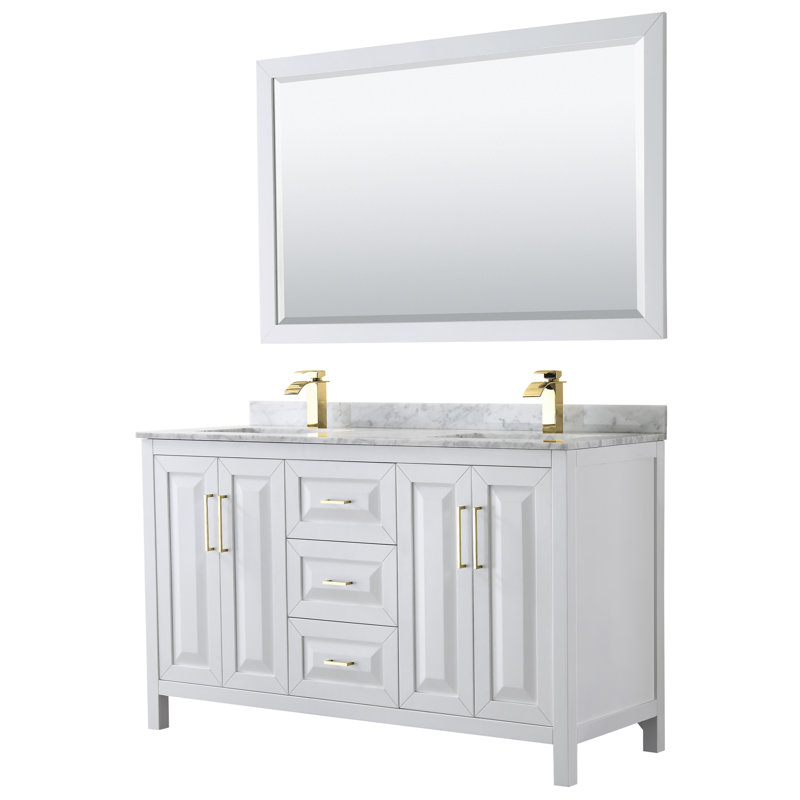 Daria 60'' W Double Vanity, White, White Cultured Marble, Brushed Gold
