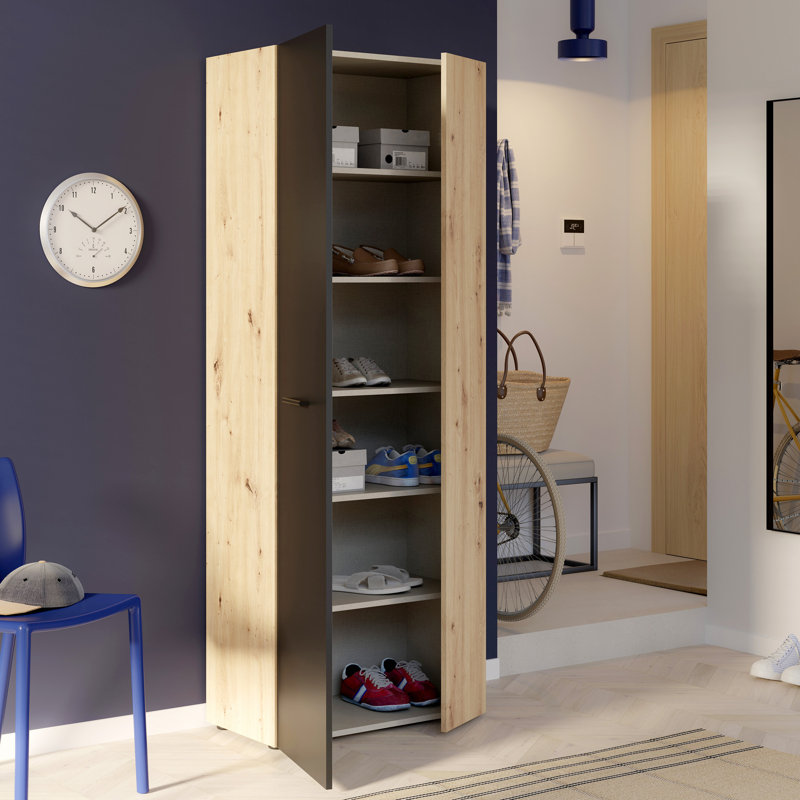 Shilu 18 Pair Shoe Storage Cabinet, Black/Oak