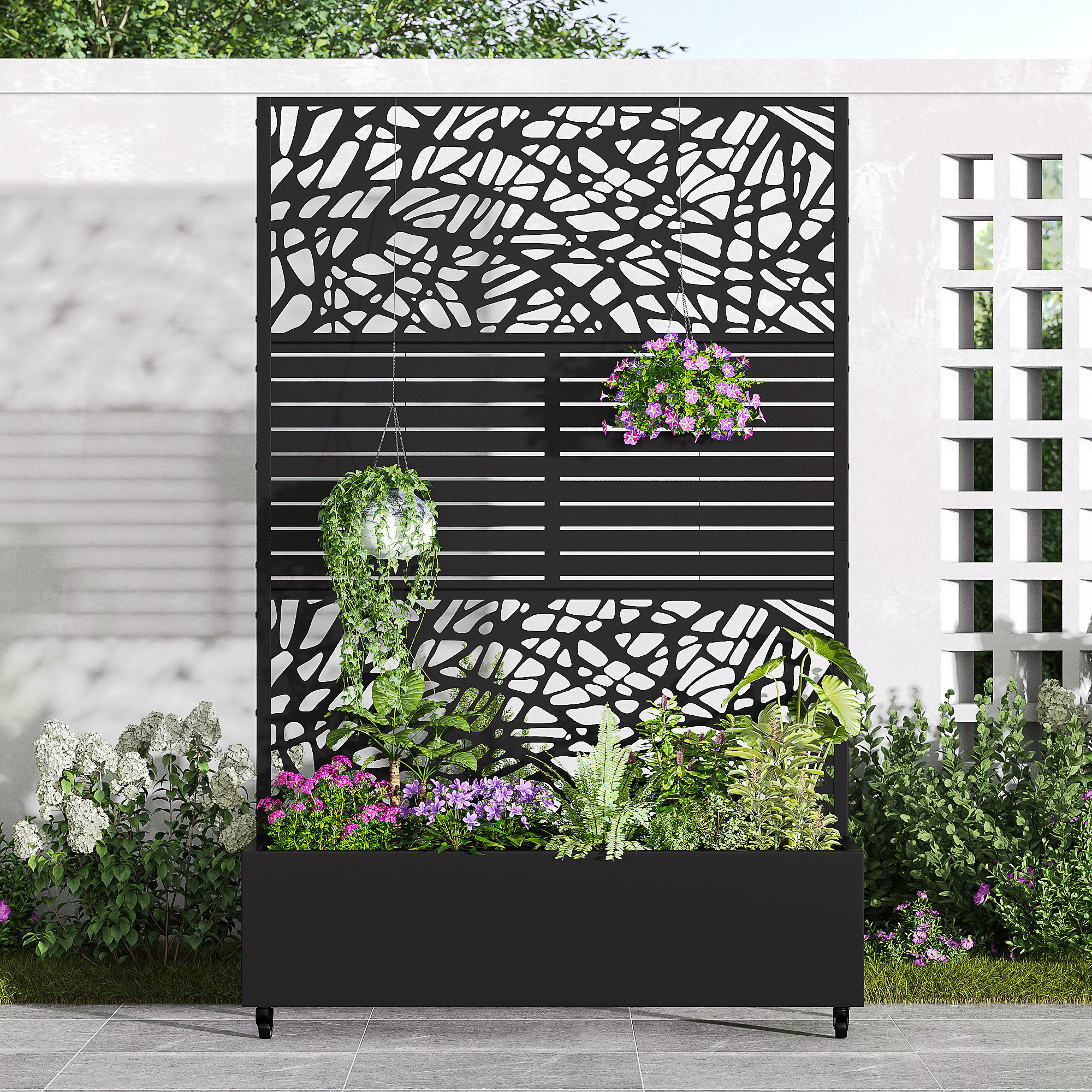 Indoor/Outdoor/Decor/Garden Two-Tone Lattice Panel Trellis Privacy Screen with Planter Box Winston Porter, image size:2000x2000