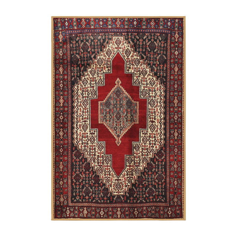 Tapis traditionnel rouge / crème, Rectangle 5 pi x 7 pi