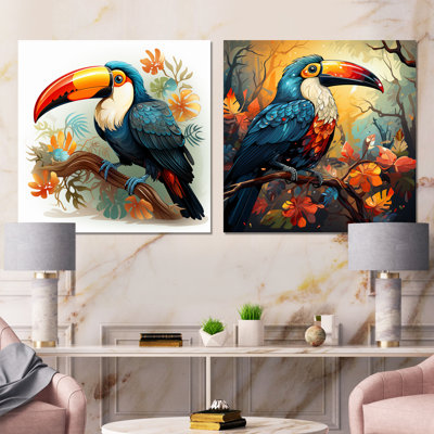 Toucans tropicaux bleus et jaunes I - ensemble de 2 impressions sur toile Toucan