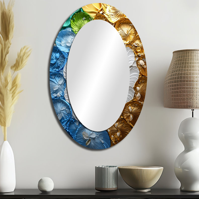 Miroir mural ovale jaune et bleu Kaléidoscope Dreams IV - Blanc, 36 po x 24 po