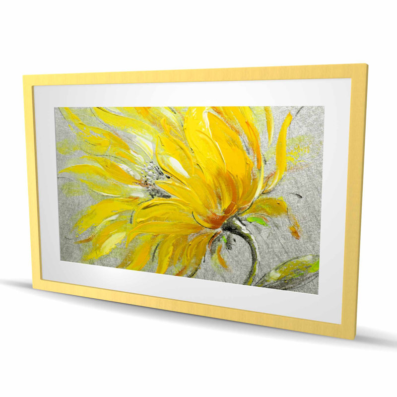 Reproduction matelassée encadrée fleur jaune | Décoration florale