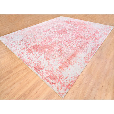 Tapis noué à la main en laine noué à la main surdimensionné rose 12 pi 2 po x 15 pi G62356