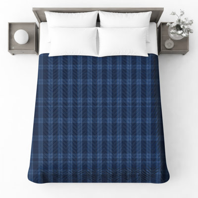 Navy Blue Plaid Quilted Bedspread All Sizes