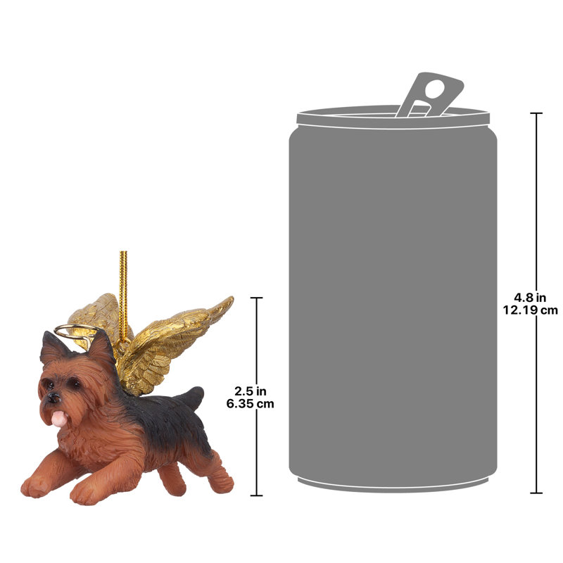 Yorkie Angel Ornament with Golden Wings in Resin
