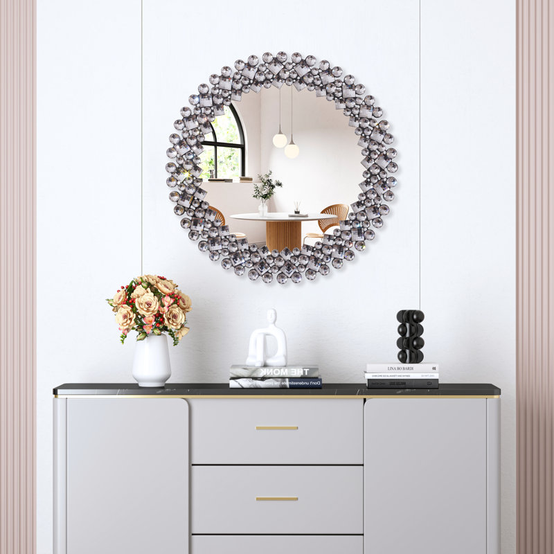 Freelon 17.71" Crystal Accent Round Small Wall Mirror