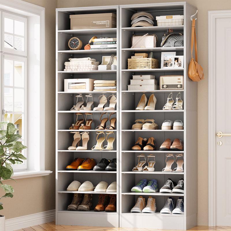 Tall Shoe Storage Cabinet, 10 Tiers Wood Shoe Rack, Gray