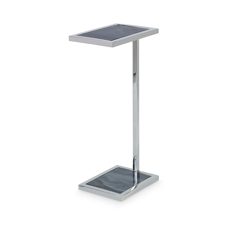 Grand Tour Stone End Table, Gray/Polished Nickel