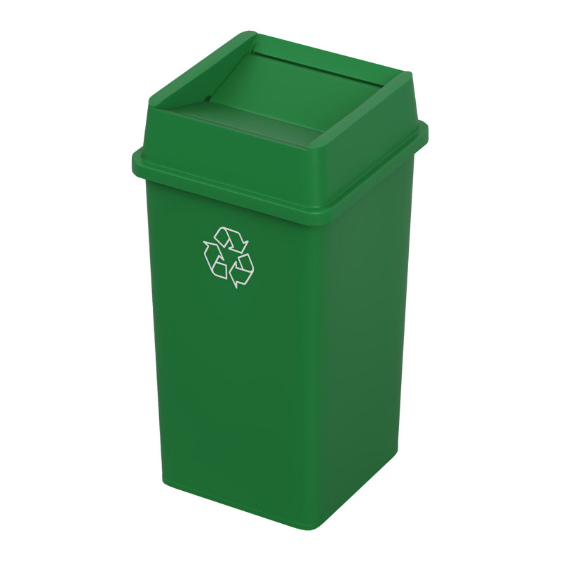 Bac de recyclage en plastique vert 35 gallons avec couvercle pivotant et canaux de ventilation, Green