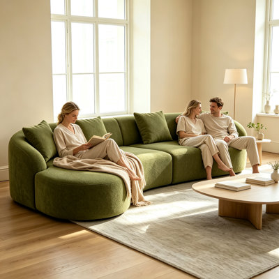 Compression Sponge L-Shape Sectional Sofa with Curved Chaise,Modular Chenille Couch No Assembly Required, 30D High-Density for Living Room Bedroom Apartment Lounge.