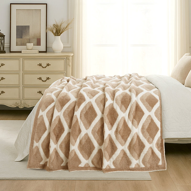 Jeté réversible à carreaux, Géométrique beige