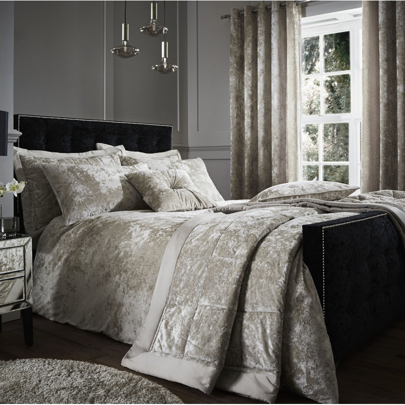 Crushed Velvet Duvet Cover Set with Pillowcases, Double Duvet Cover + 2 Standard Pillowcases, Natural