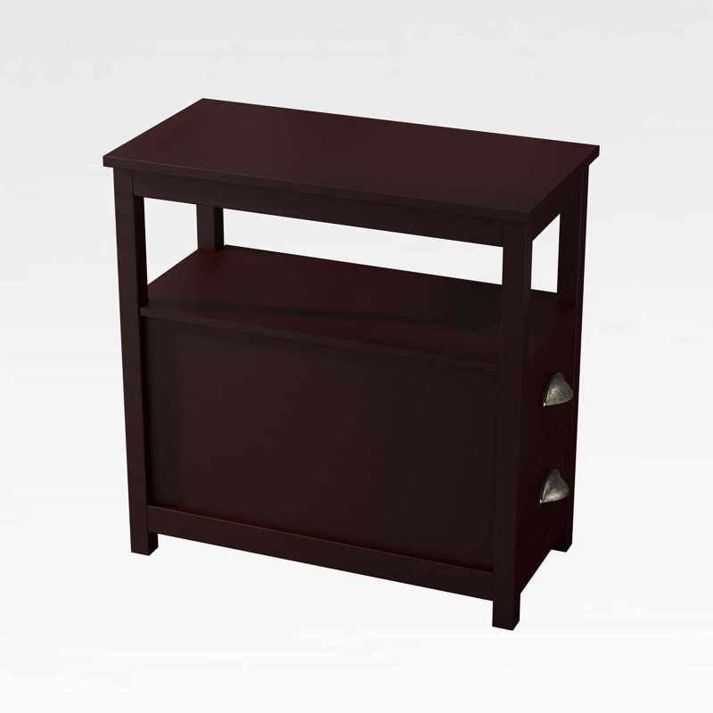 Table de chevet étroite en bois brun à deux tiroirs Henry-Williams