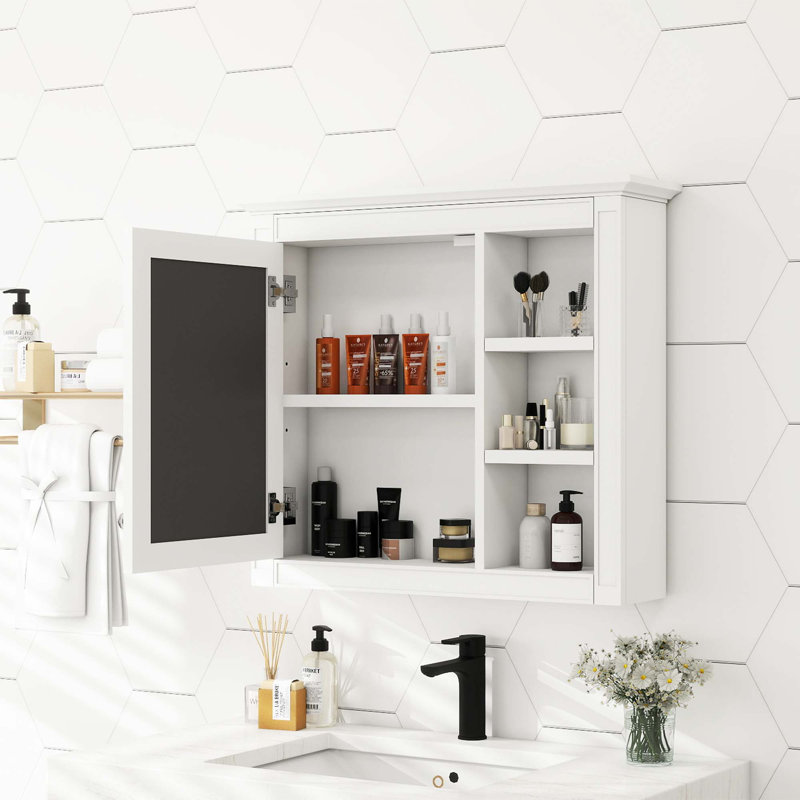 Armoire à pharmacie murale avec miroir et 3 tablettes ouvertes Dorla, Blanc
