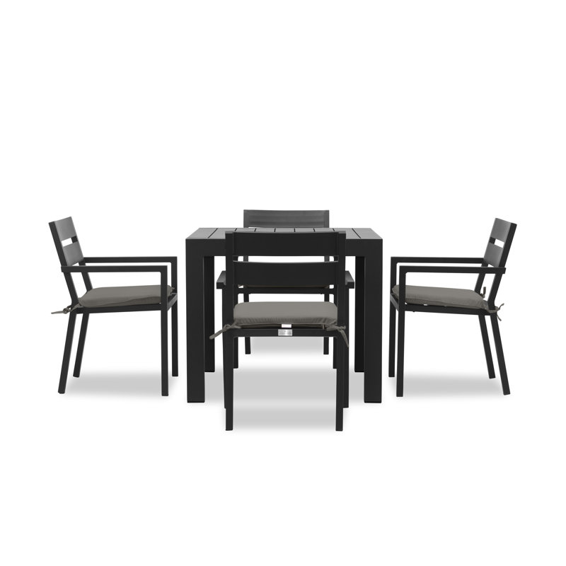 Eartha 4 - Person Patio Dining Set with Square Table , Cushions Included, Black, Canvas Regatta Sunbrella® Canvas