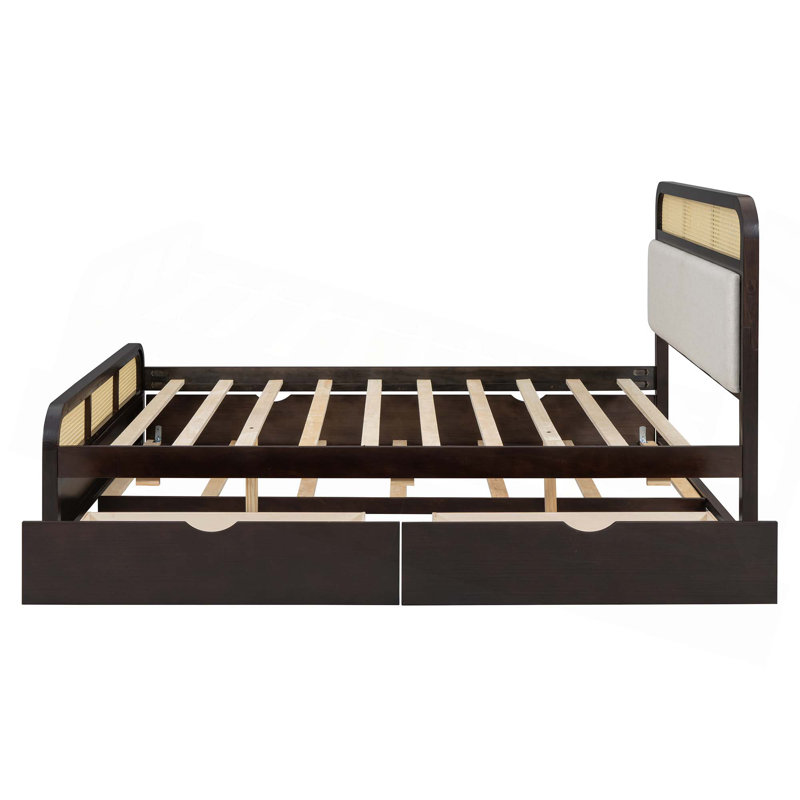Grand lit plateforme en bois avec lit gigogne et 2 tiroirs