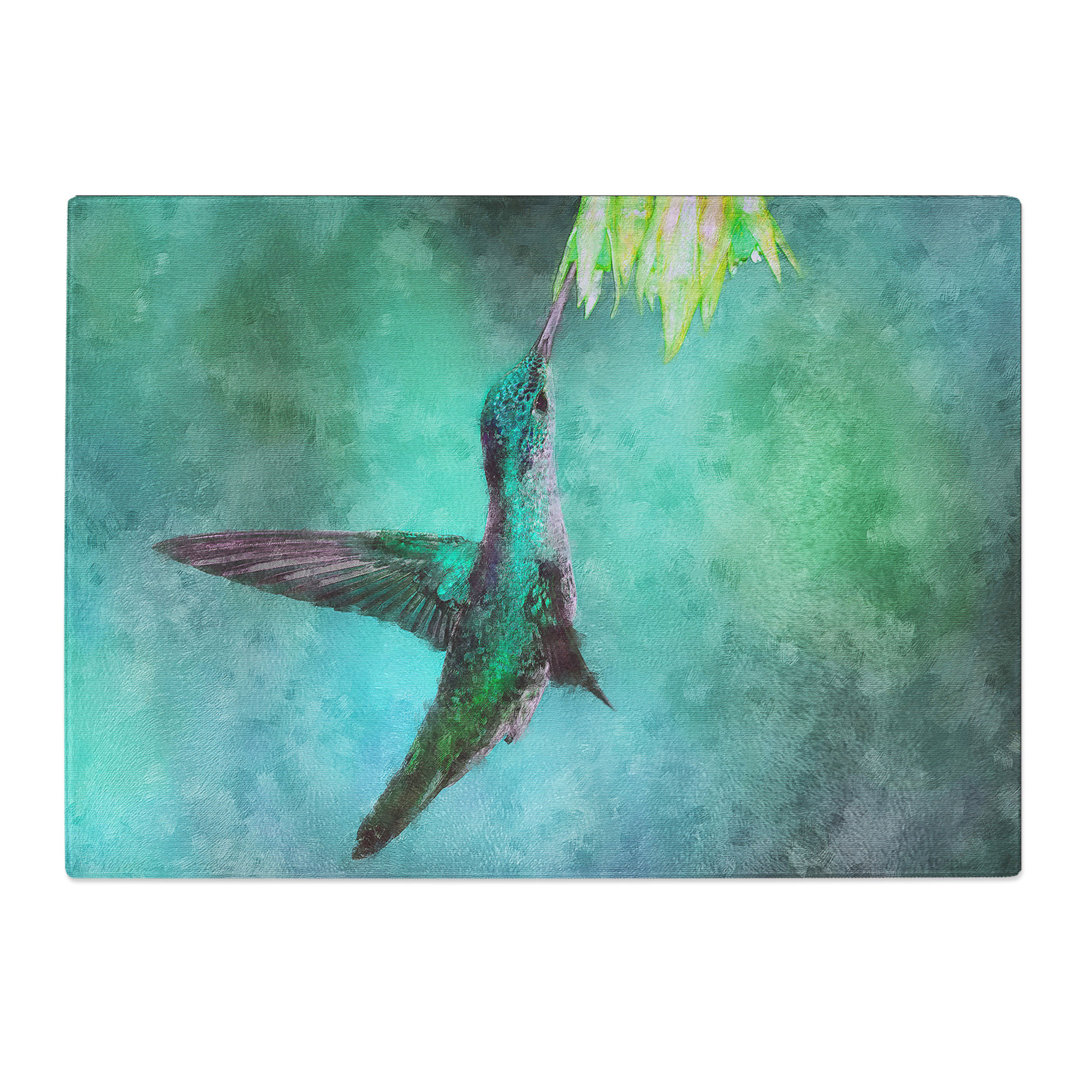 Tempered Glass Green Hummingbird Chopping Board