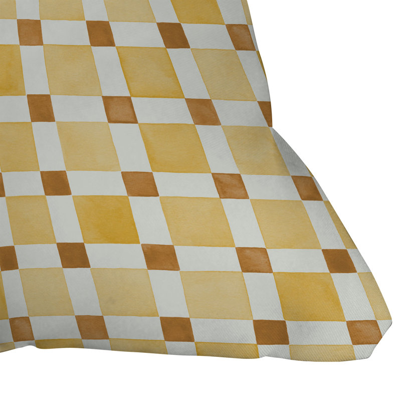 Coussin décoratif d'extérieur jaune à carreaux mosaïques géométriques Ninola Design Everyday Artifact Checker, 16 po x 16 po