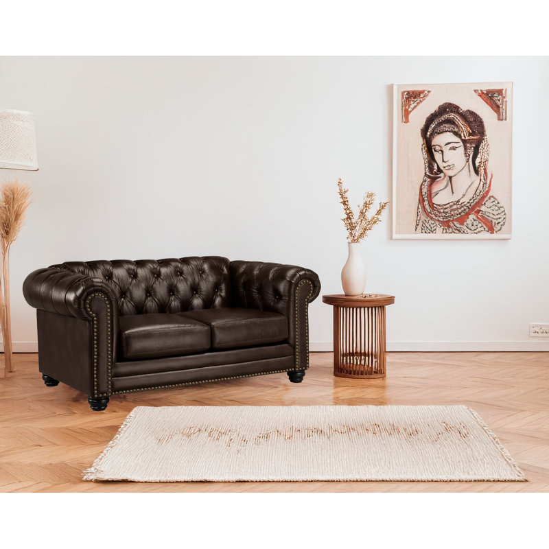 Ornellas 70" Leather Rolled Arm Chesterfield Loveseat, Espresso Leather Match