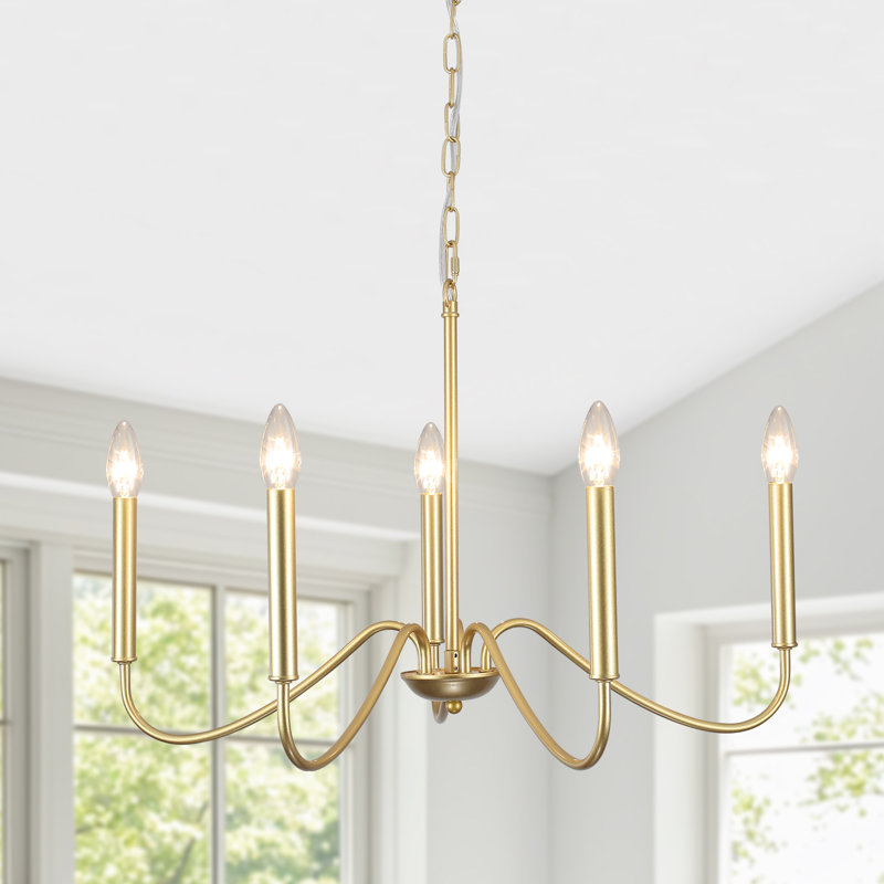 Jeneanne Dimmable Classic/Traditional Candle Style Chandelier, Gold, 5 Lights