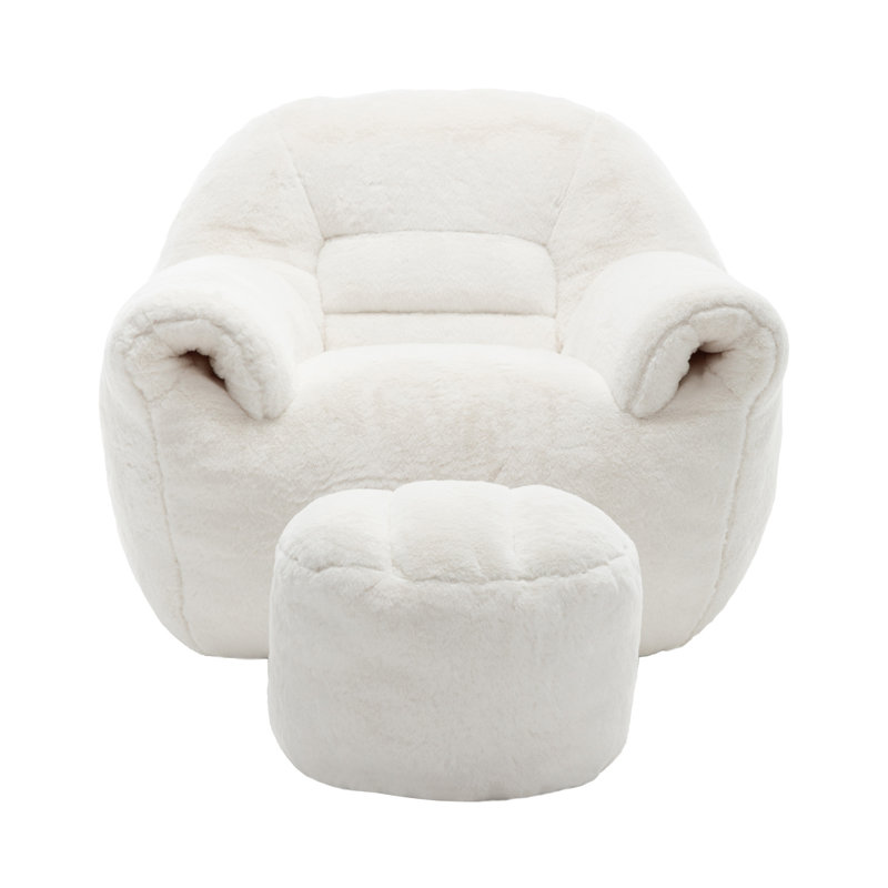 Bean Bag Chair, White Faux Fur