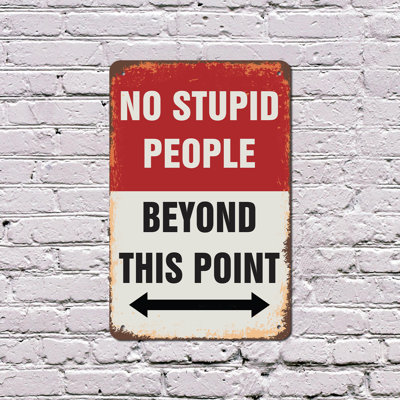 No Stupid People Beyond This Point 10 Inch x 14 Inch Plastic Sign
