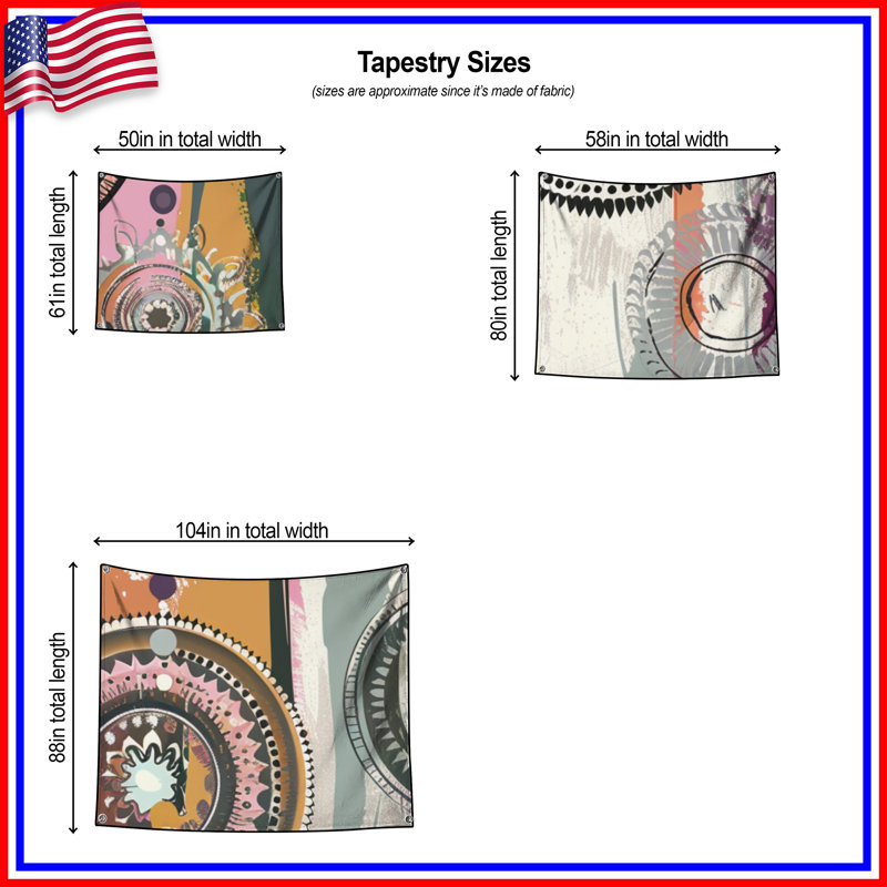 Tapisserie murale Mandala - Décoration murale abstraite, H 68 po x l 80 po avec 4 œillets