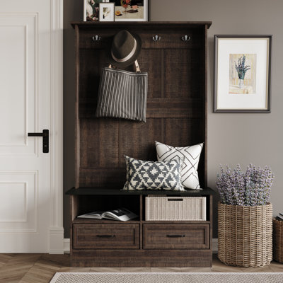 Hall Tree with Storage Cabinet In Brown