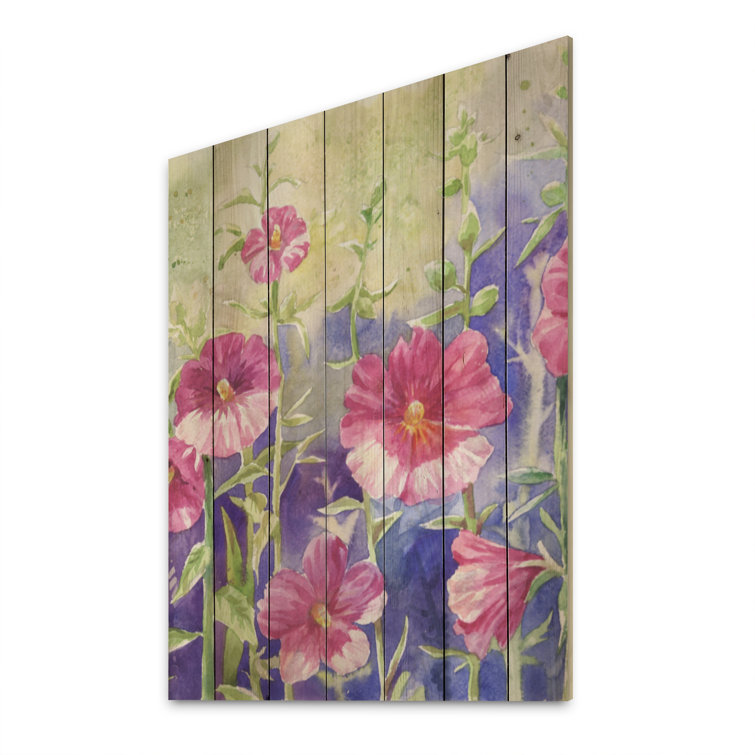 August Grove® Blossoming Pink Wildflowers On Wood Painting | Wayfair