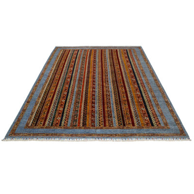7x10 Multicolor and Blue Turkish Tribal Rug