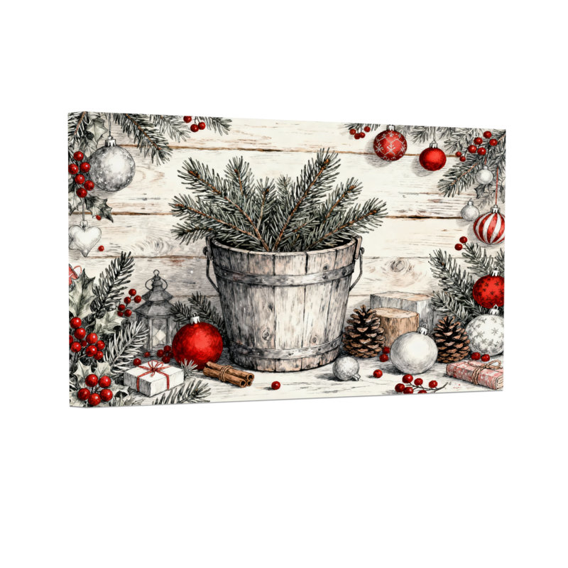 Cadeaux de Noël seau de Noël branches de pin, H 24 po x l 36 po