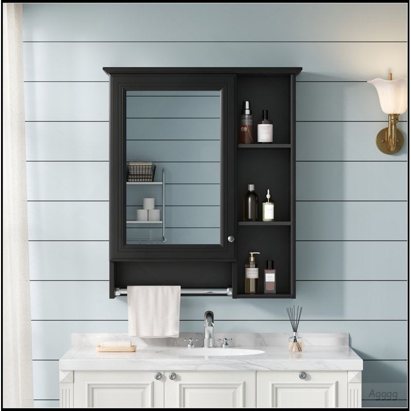 Armoire de toilette 3 en 1, armoire à pharmacie murale de 24 pouces avec tablette réglable et barre de tour, miroir haute définition avec rangement pour meuble-lavabo de salle de bain