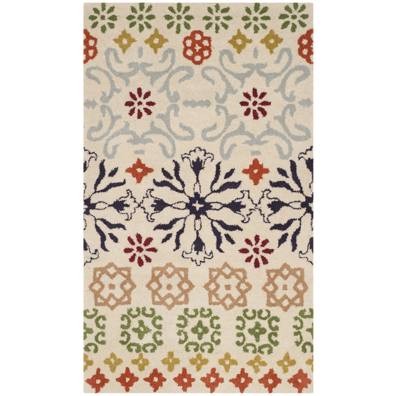 Tapis floral en laine touffeté à la main Kouerga, Rectangle 2 pi x 3 pi