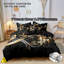 Ensemble de housse de couette en microfibre à motif floral doré avec taies d'oreiller, imprimé botanique sur fond noir sur fond noir avec dossier noir uni, literie réversible, lit double grand, lit double et édredon non inclus-122272228