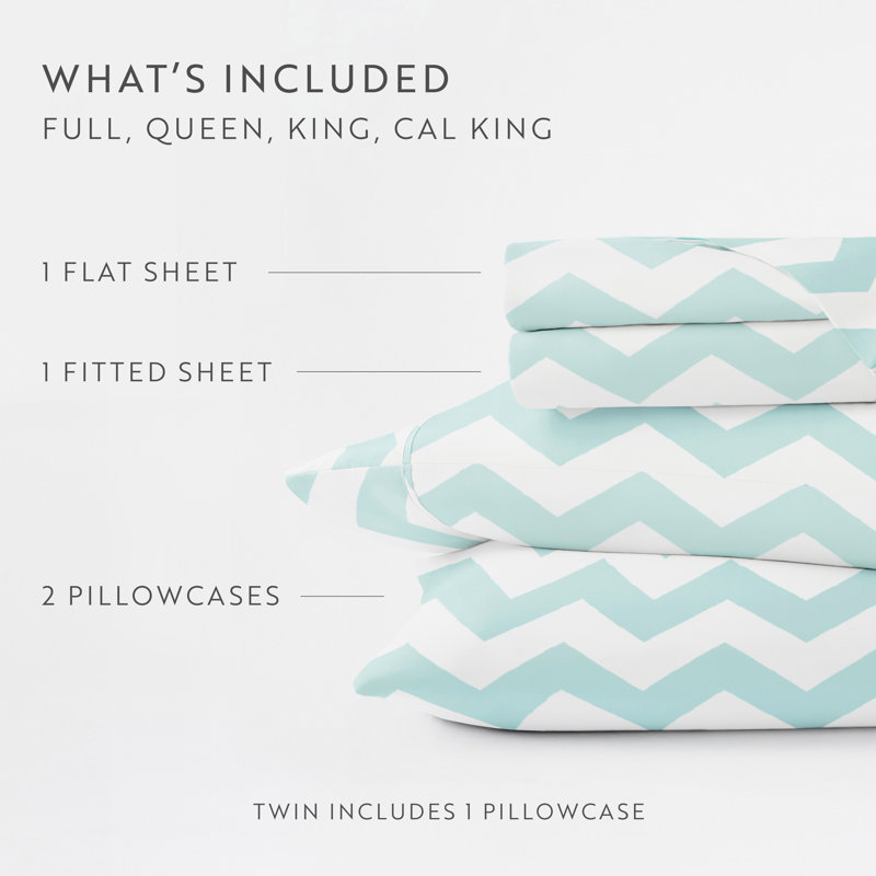 Simply Soft™ Arrow Pattern Microfiber Sheet Set, Full Sheet Set + Fitted Sheet + 2 Pillowcases, Turquoise