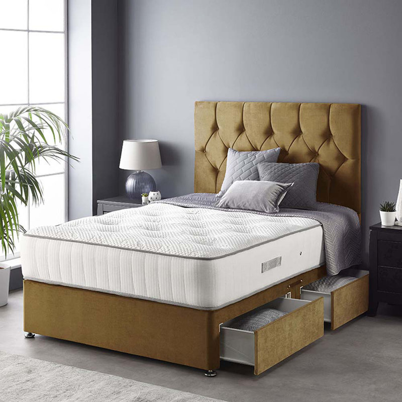 Boutique Pocketsprung Divan Bed Set, 2 Drawers, Double (4'6), Ochre