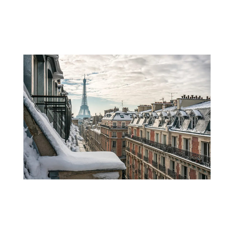 Rooftops Of Paris In Winter With View Of The Eiffel Tower by Jan Becke - Wrapped Canvas Print