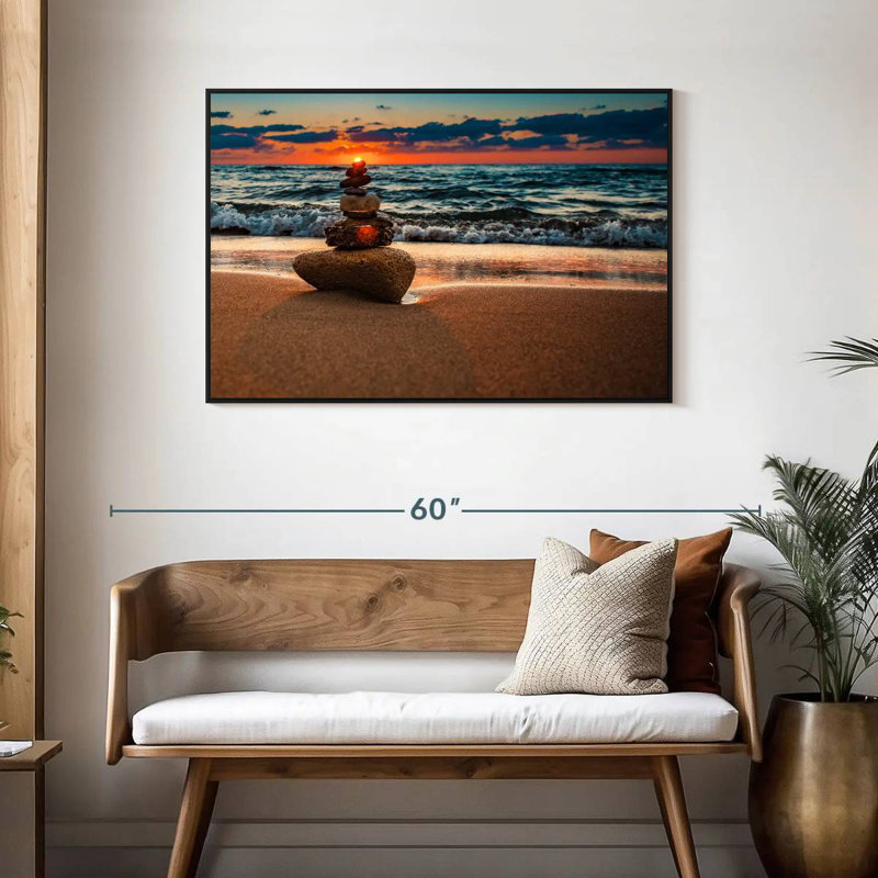 Zen coucher de soleil, Cadre flottant noir, 43 po x 29 po