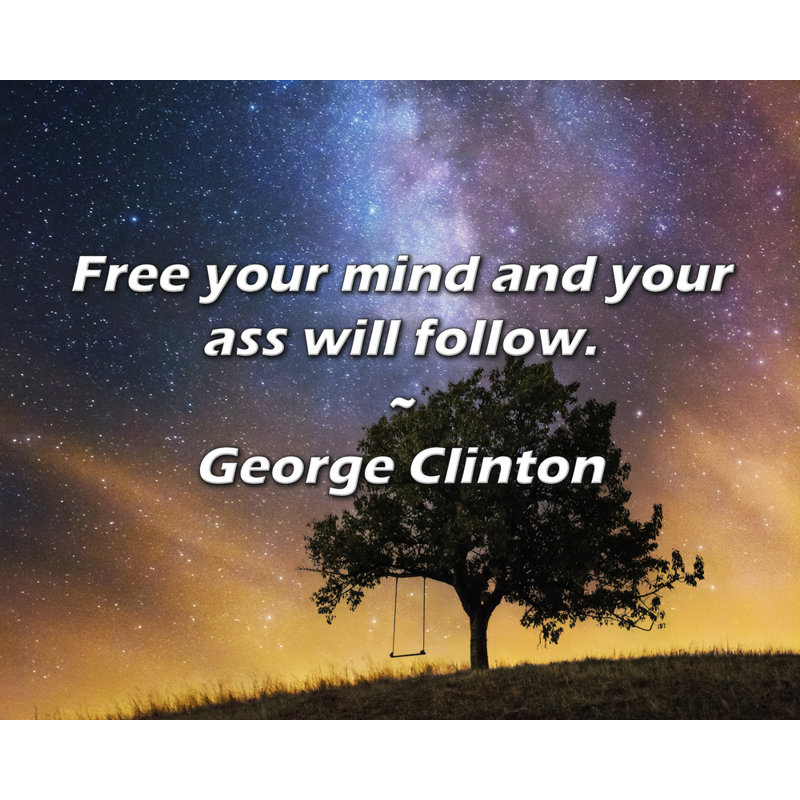 Citation de George Clinton: Libérez votre esprit et votre cul suivra., H 15 po x l 18 po