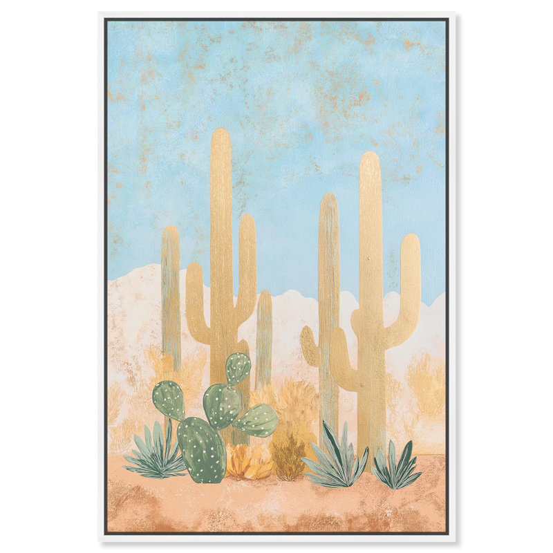 «Cactus Canvas Modern Landscape» par Art Remedy, H 25 po x l 17 po, Cadre flottant blanc