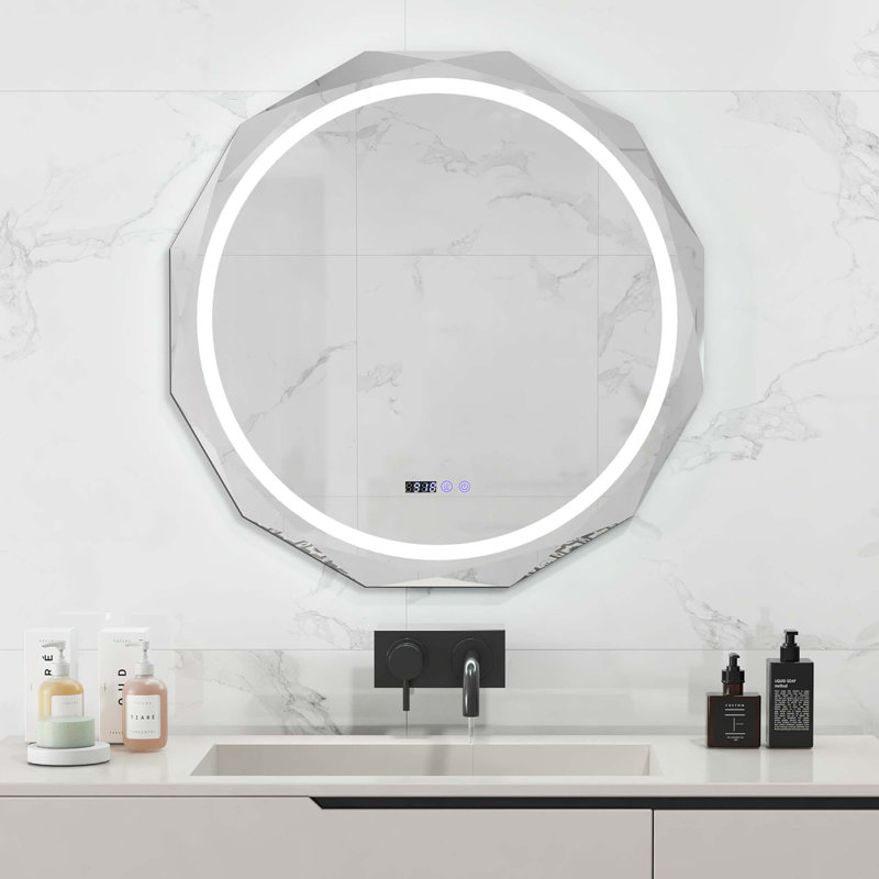 Miroir de salle de bain 30 po x 30 po à DEL avec 3 lumières à intensité variable