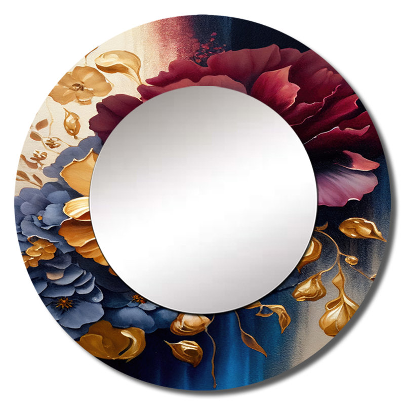 Soha bourgogne et bleu floral bouquet II - décor de miroir mural floral unique, 23 po x 23 po