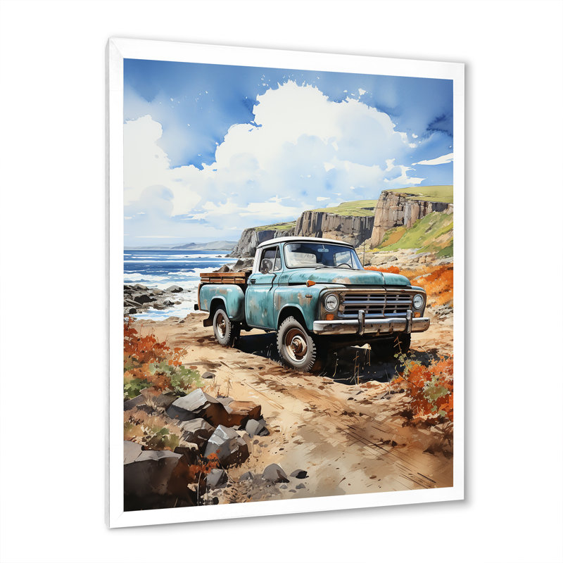 Taourirt Pickup Truck Coastal Harmony - Imprimé, H 40 po x l 30 po x P 1,5 po, Cadre photo blanc