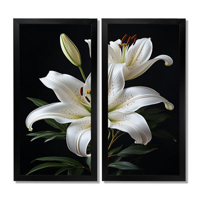 Black White Lily Exquisite - Lilies Canvas Prints, Black Floral Wall Art Set of 2