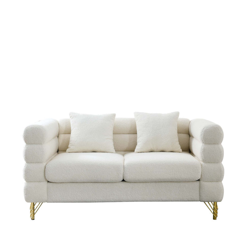 Oversized 2-Seater Sectional Sofa With Deep Seating And 2 Pillows, Ivory Teddy