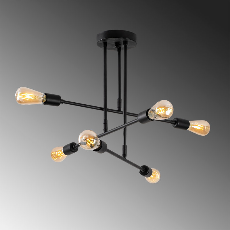 Industrial Black Chandelier, 6-Light Design, 29.5 x 29.5 x 19.7 inches | Durable Iron Body, Max 40W E27 Sockets | Elegant Solid Color, Perfect for Dining Room & Living Spaces | IP20 Rated, Stylish Home Lighting Solution