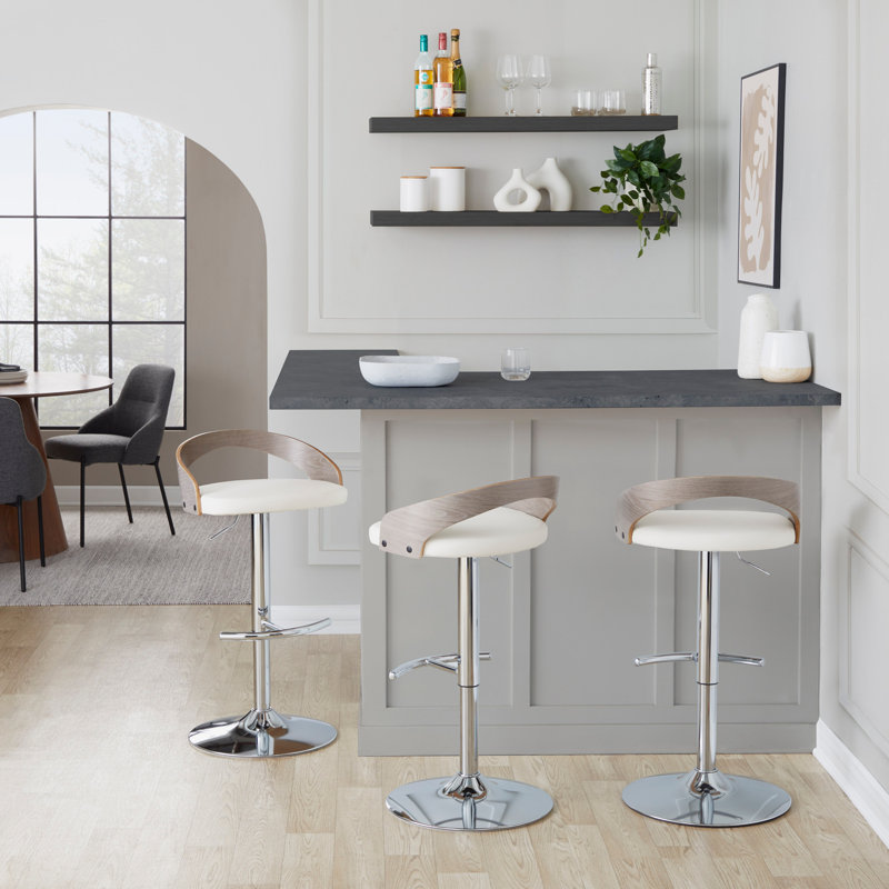 Tabouret de bar réglable, Doré, Siège blanc / cadre gris clair, 2