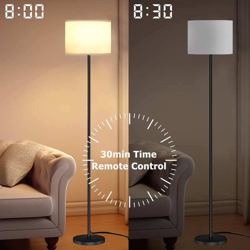 Modern Floor Lamp With Remote Control, Stepless Dimmable LED RGB Light, 9W Bulb Included, Adjustable Color Temperature & Brightness, 60.6" Tall Standing Lamp For Living Room, Bedroom, Office